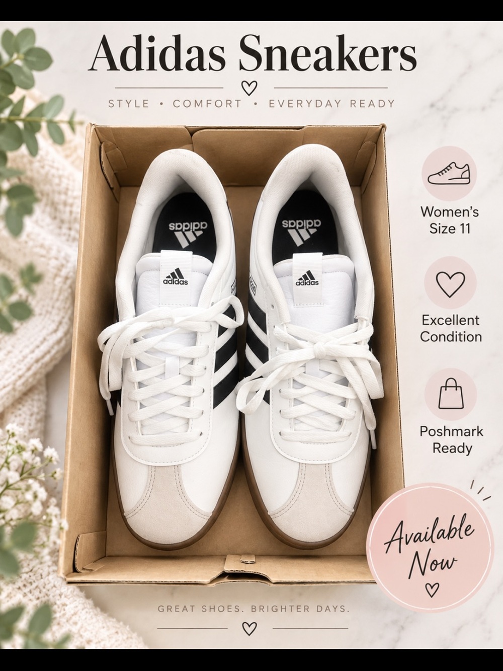 adidas White and Black Women's Classic Sneakers